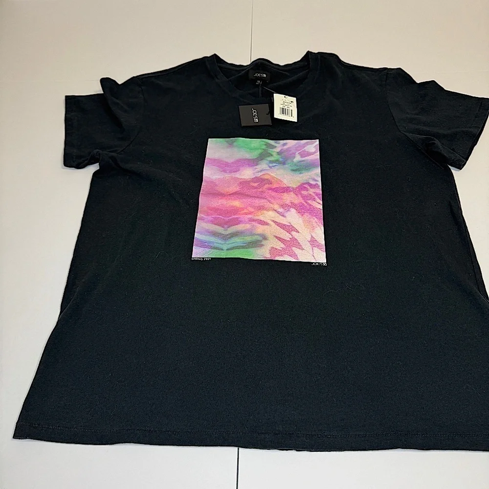Joe’s Jeans Black Graphic Tee XXL NWT – Abstract Print, Streetwear Y2K Festival